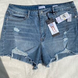 Distressed denim light wash blue jeans